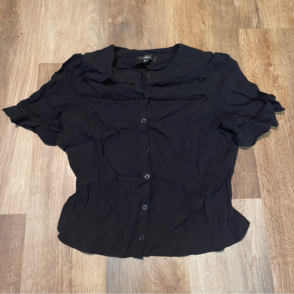 Lulu's Chic Black Ruffle Sleeve Blouse Size Large
